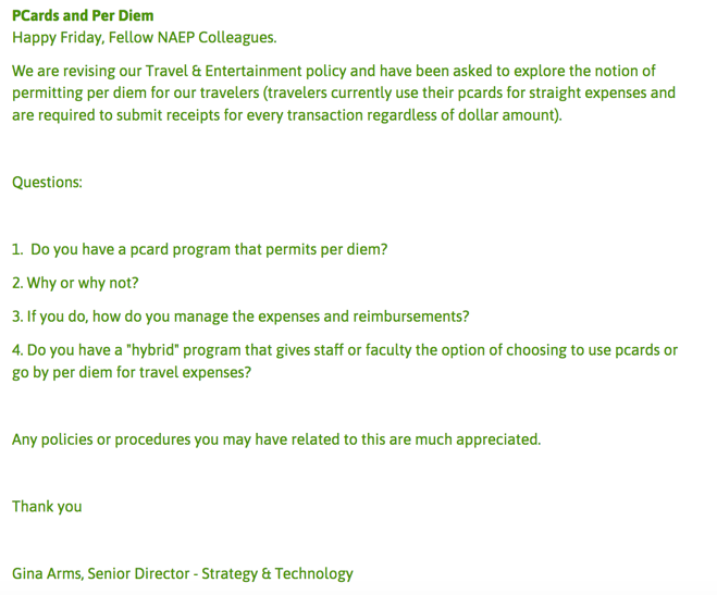 PCards and Per Diems Exchange