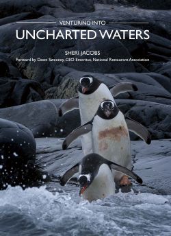 book cover with penguins on iceburgs